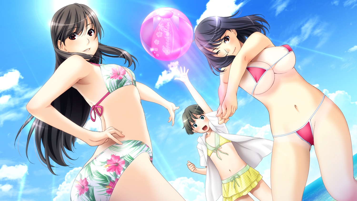 bikini cleavage game_cg ino kayano_chika m_de_pink sister_scheme_2 swimsuits tan_lines underboob yanagawa_amane yanagawa_misaki