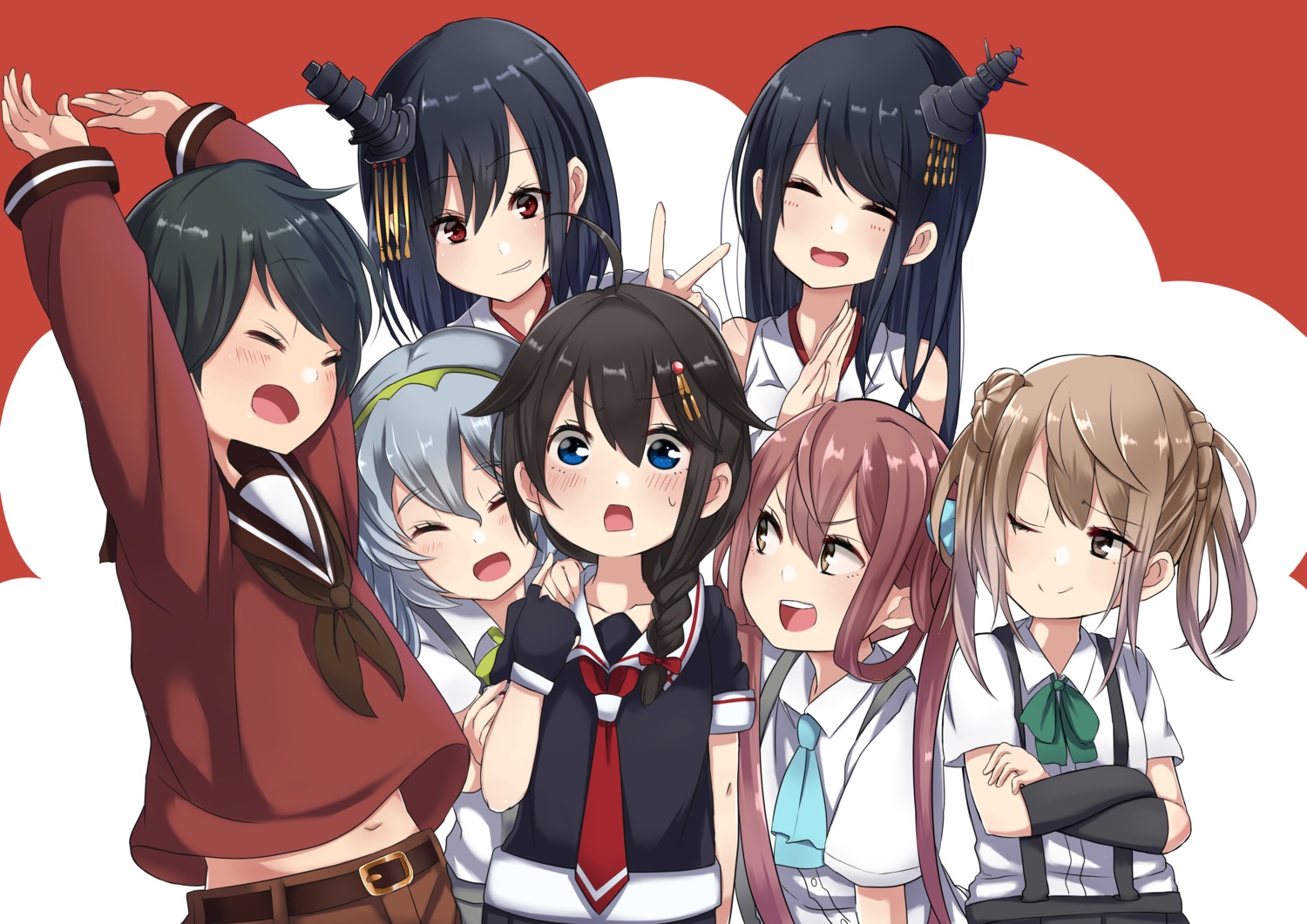 asagumo_(kancolle) fusou_(kancolle) kantai_collection michishio_(kancolle) mogami_(kancolle) seifuku shigure_(kancolle) yagitani_hitsuji yamagumo_(kancolle) yamashiro_(kancolle)