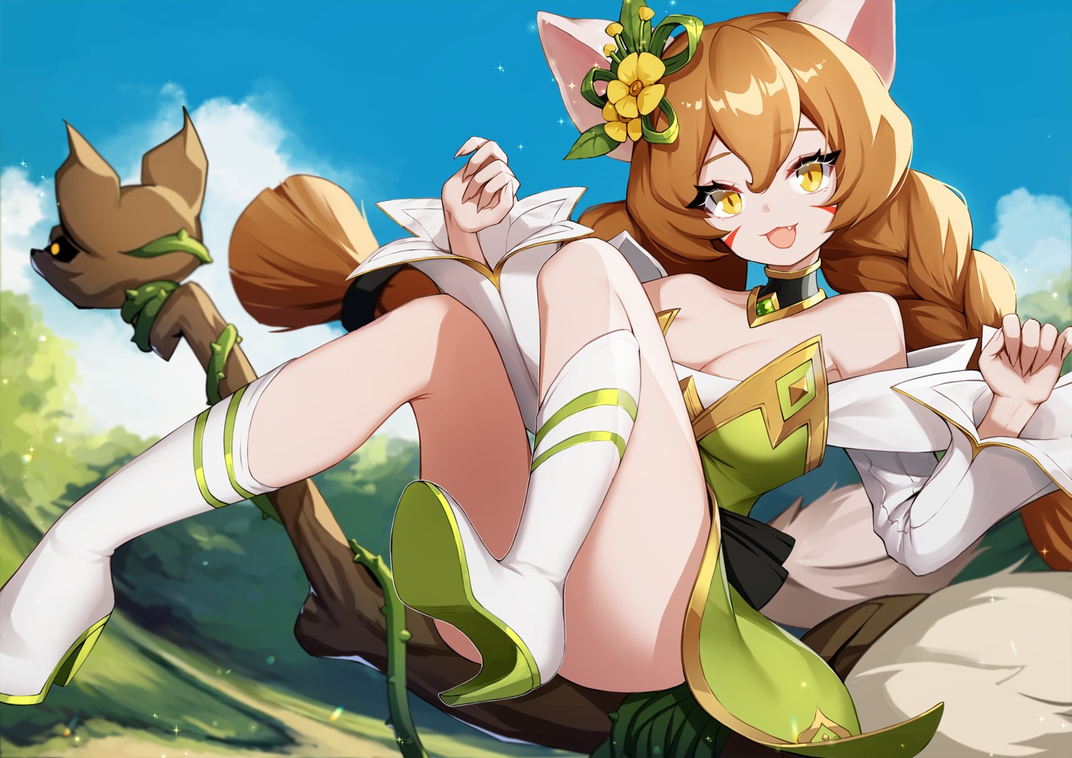 animal_ears ankkoyom dress heels no_bra skirt_lift tail