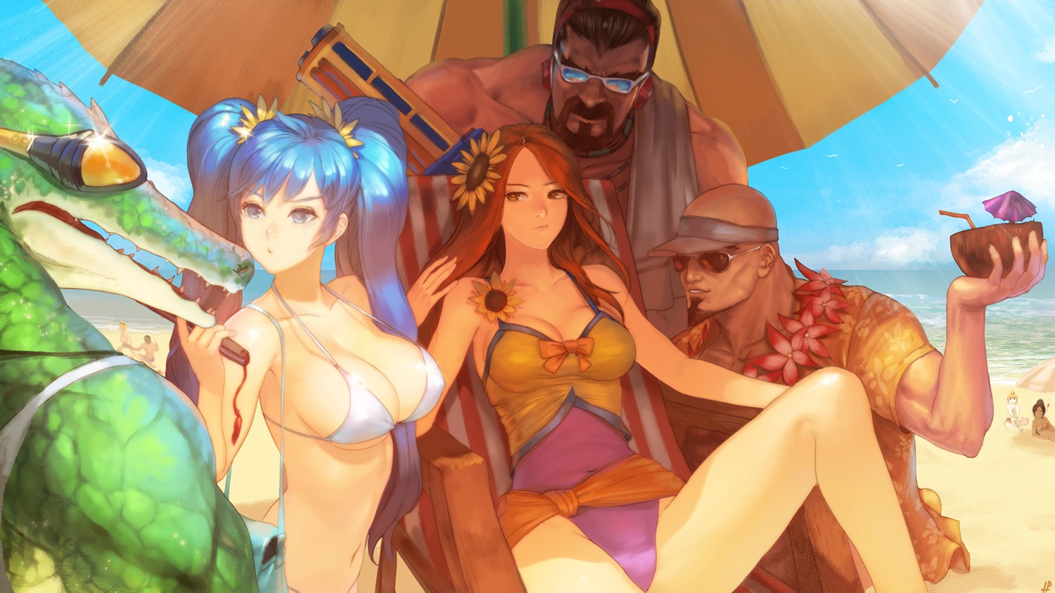 bikini cleavage erect_nipples ezreal graves instant_ip league_of_legends lee_sin leona_(league_of_legends) megane nidalee orianna_reveck renekton sona_buvelle swimsuits taric wallpaper