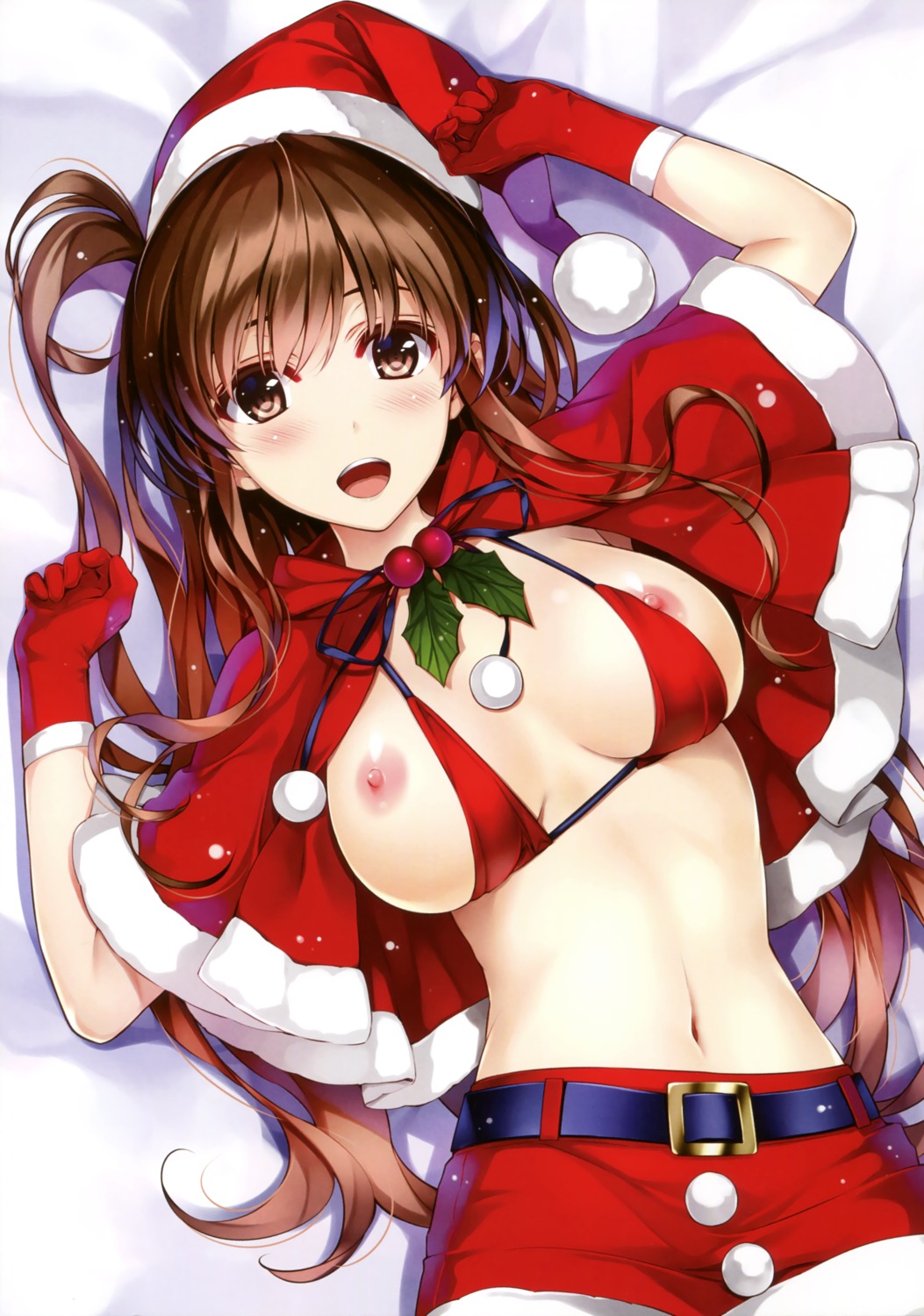 amami_anzu bikini_top breasts christmas comic_aun misaki_kurehito nipples swimsuits