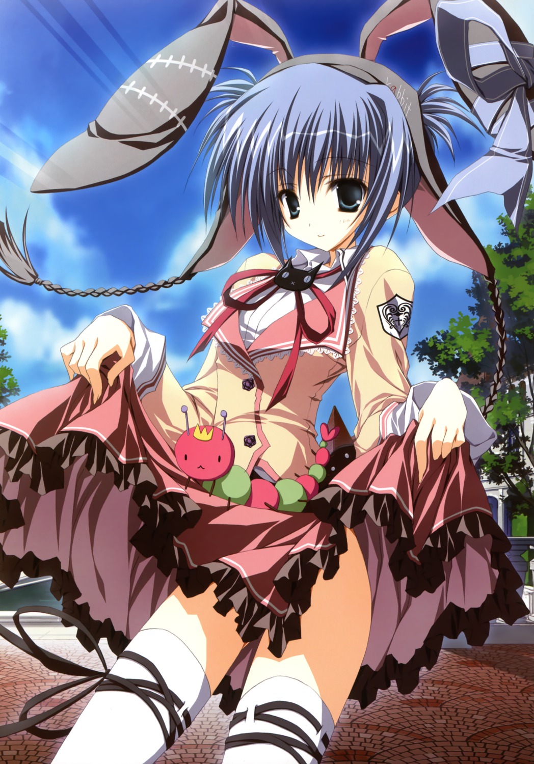 animal_ears bunny_ears inugami_kira makura seifuku skirt_lift supreme_candy thighhighs tsuyuki_yuuri