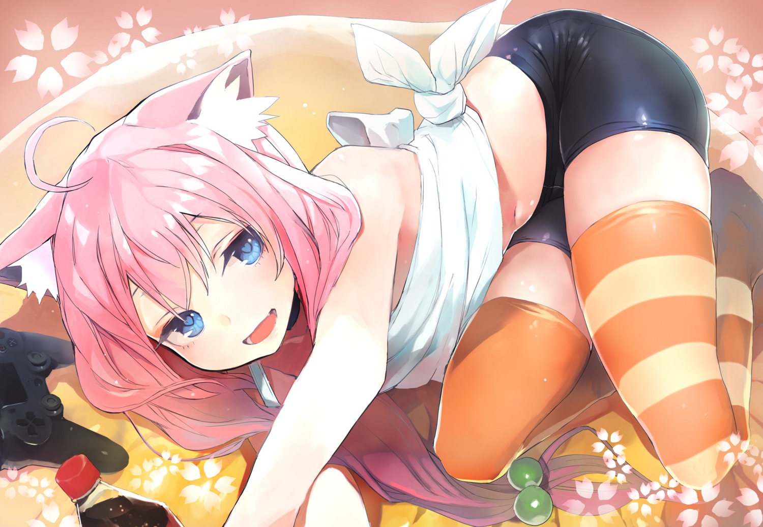 animal_ears bike_shorts hinata_channel nekomiya_hinata taishi_(picchiridou) thighhighs