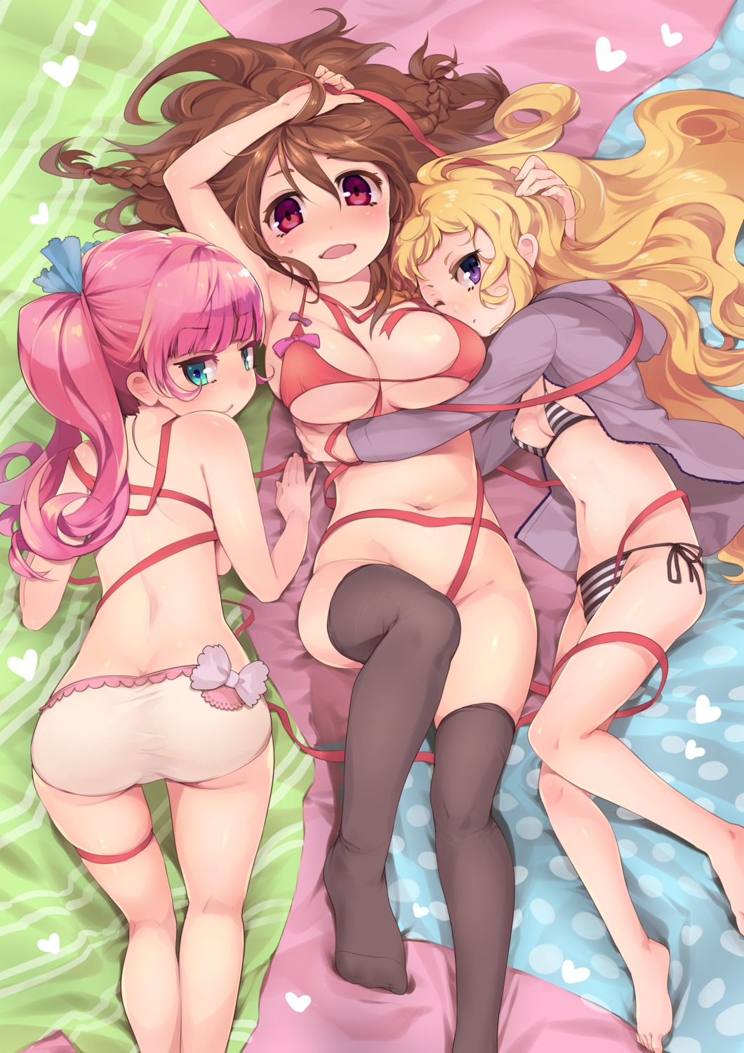 ass bikini bikini_top bottomless cleavage mg_kurino open_shirt pantsu swimsuits thighhighs topless