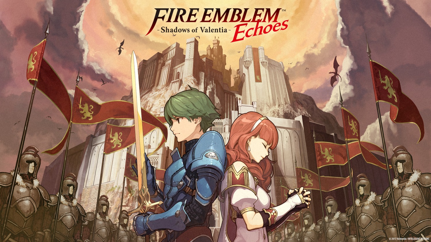 alm_(fire_emblem) armor celica_(fire_emblem) fire_emblem fire_emblem_echoes hidari nintendo sword wallpaper