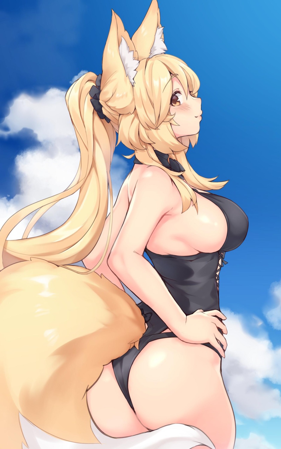 animal_ears ass hal_(h_lambda_l) kitsune swimsuits tail