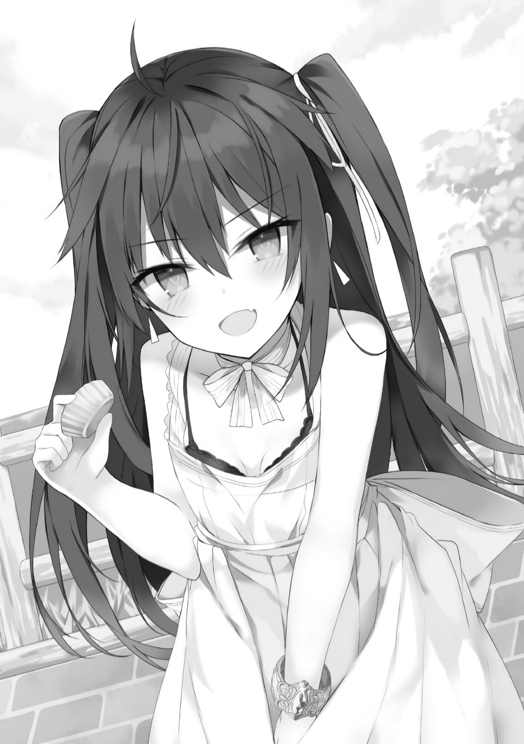 bra cleavage dress monochrome nibiiro_shizuka summer_dress