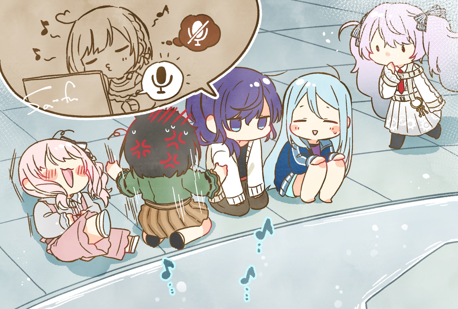 akiyama_mizuki asahina_mafuyu chibi gym_uniform hatsune_miku project_sekai sa-fu shinonome_ena sweater trap vocaloid yoisaki_kanade