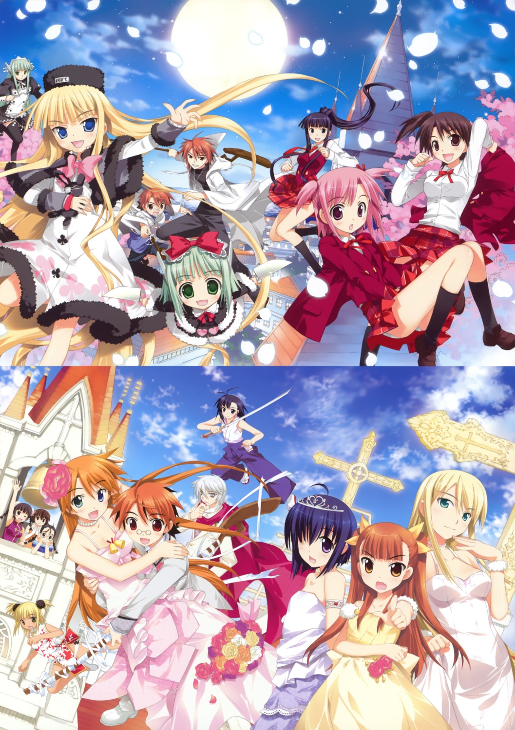 chachazero dress evangeline_athanasia_katherine_mcdowell fujima_takuya kagurazaka_asuna karakuri_chachamaru mahou_sensei_negima negi_springfield seifuku wedding_dress