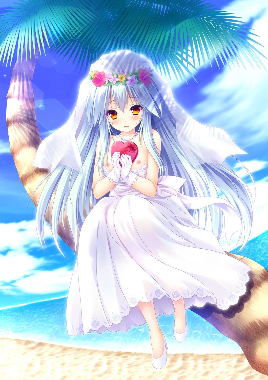 breasts dress heels lump_of_sugar moekibara_fumitake nipples no_bra open_shirt wedding_dress