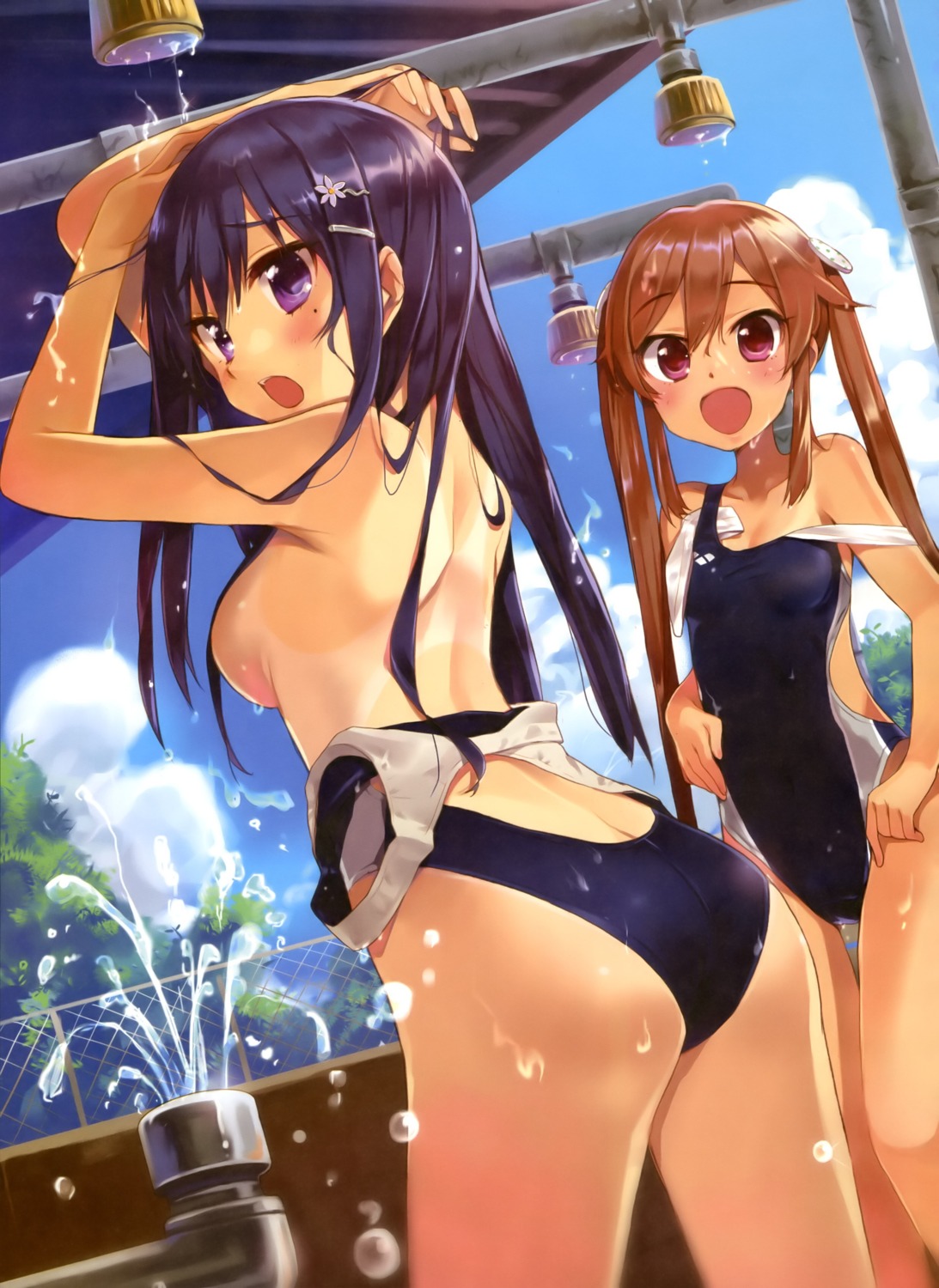 ass bathing breasts chiba_sadoru swimsuits tan_lines wet