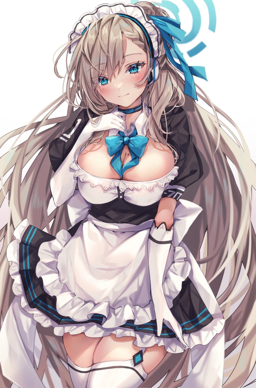 blue_archive halo ichinose_asuna maid no_bra sorashima stockings thighhighs