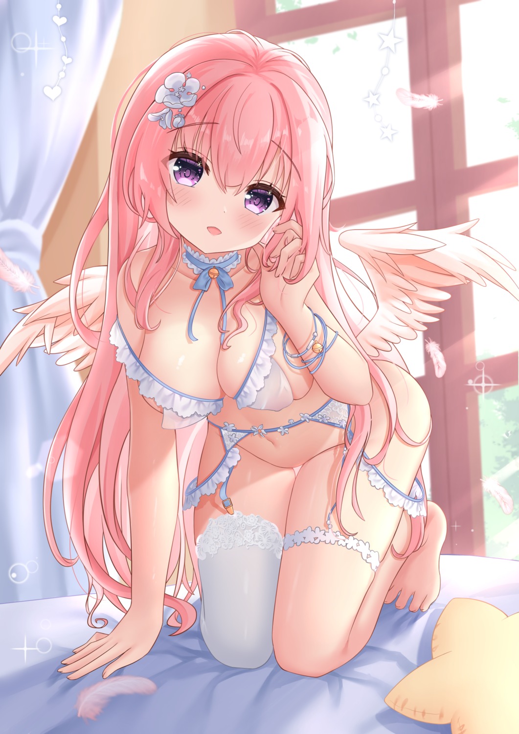 bottomless bra erect_nipples garter garter_belt hiyada_yuu lingerie stockings thighhighs wings