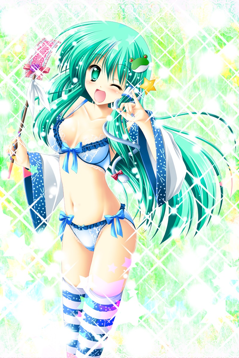 bra cleavage kamiya_tomoe kochiya_sanae pantsu thighhighs touhou