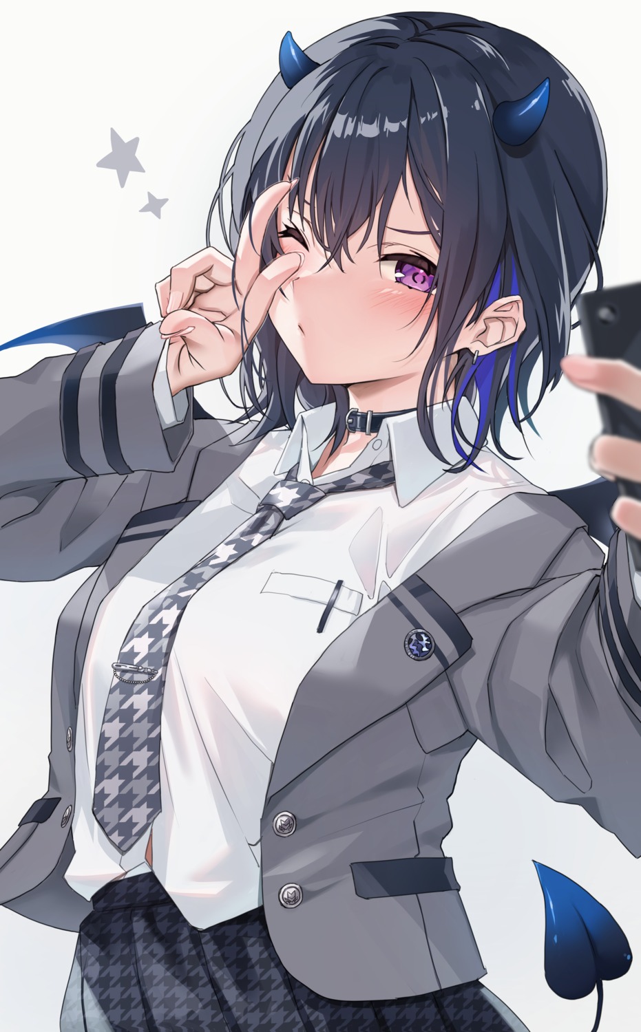 devil horns ichinose_uruha lupinus_virtual_games ruo seifuku selfie tail vspo! wings