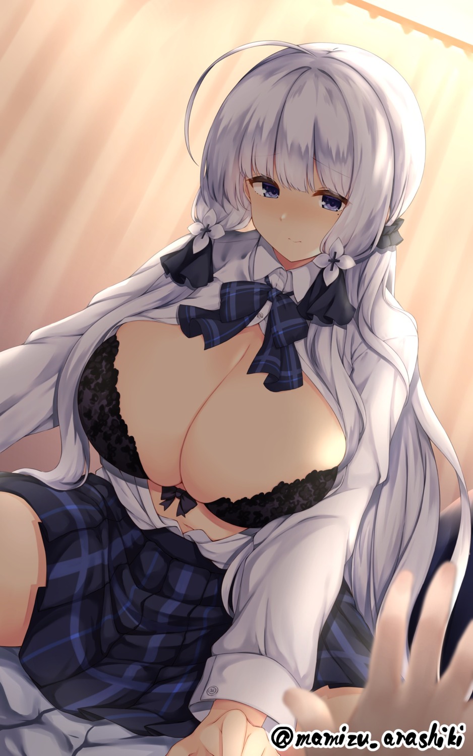 azur_lane bra illustrious_(azur_lane) mamizu open_shirt seifuku