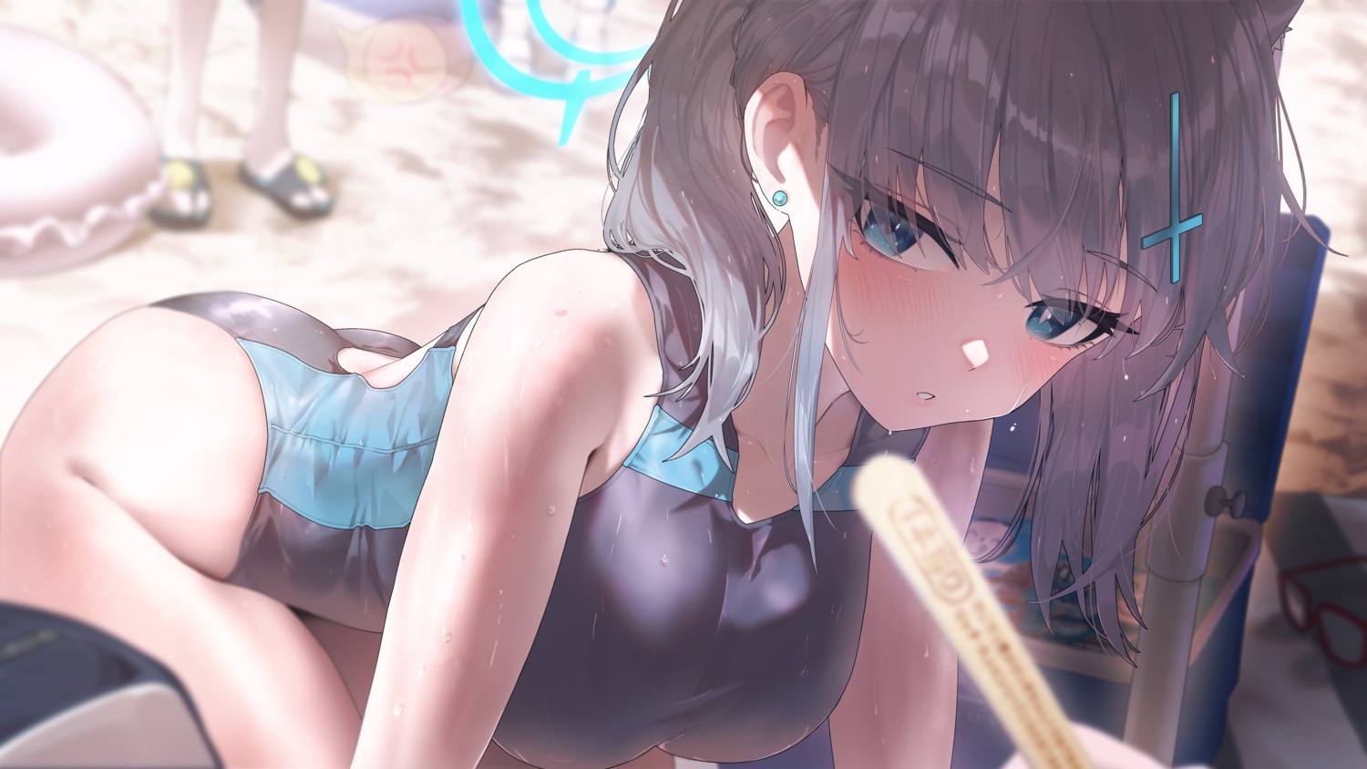 animal_ears blue_archive halo nekomimi sunaookami_shiroko sushispin swimsuits wallpaper wet