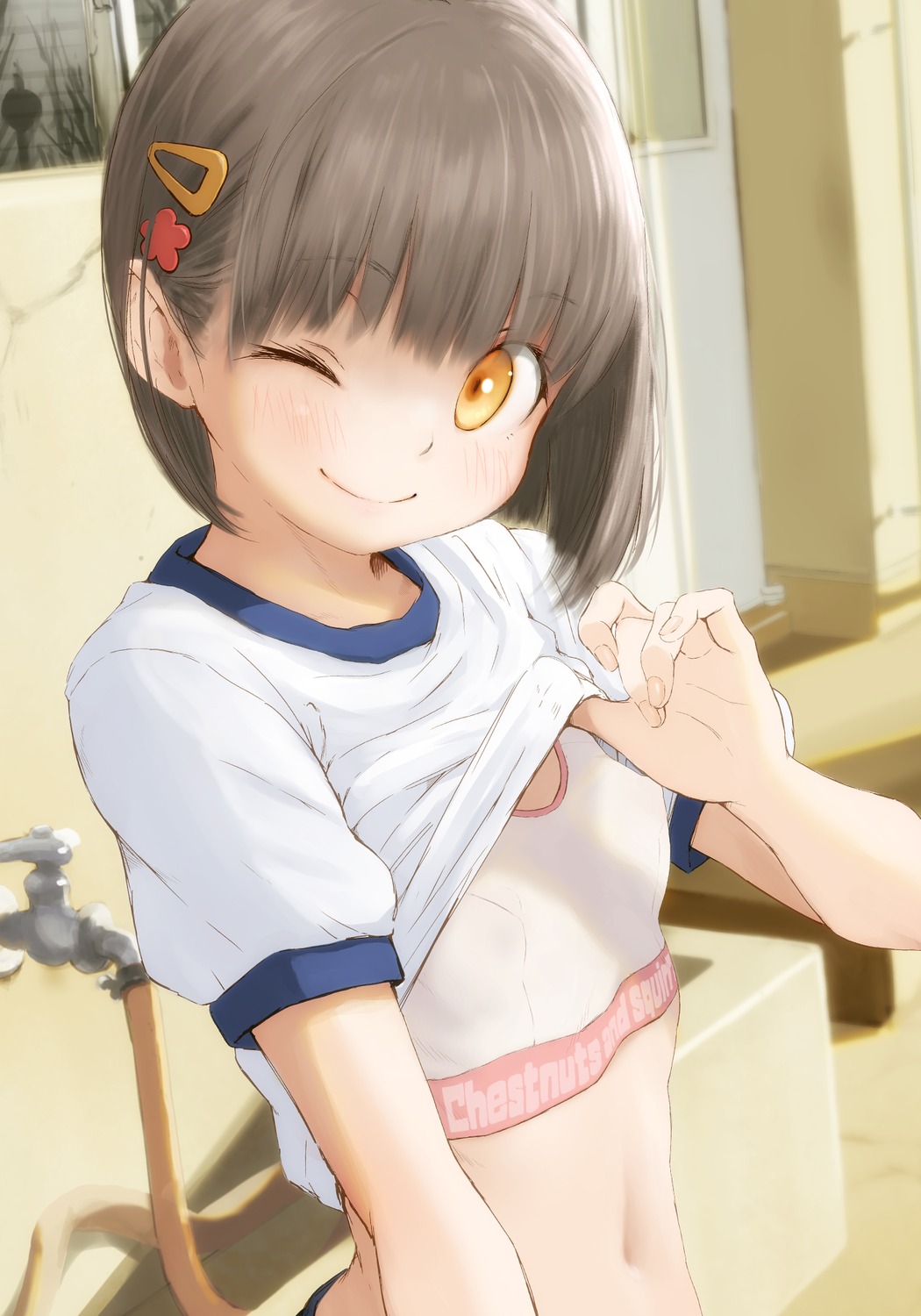 bra erect_nipples gym_uniform loli shirt_lift tamanoi_peromekuri undressing