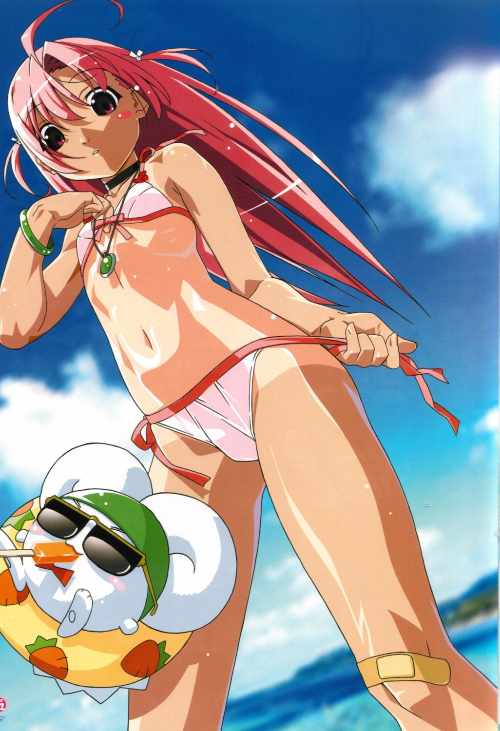 bandaid bikini megane mugimaru nakahara_komugi nurse_witch_komugi swimsuits tan_lines undressing watanabe_akio