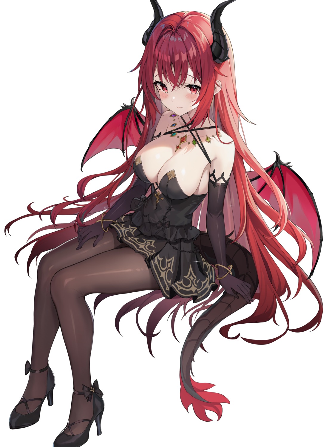 dress heels horns no_bra pantyhose pu_ht tail wings