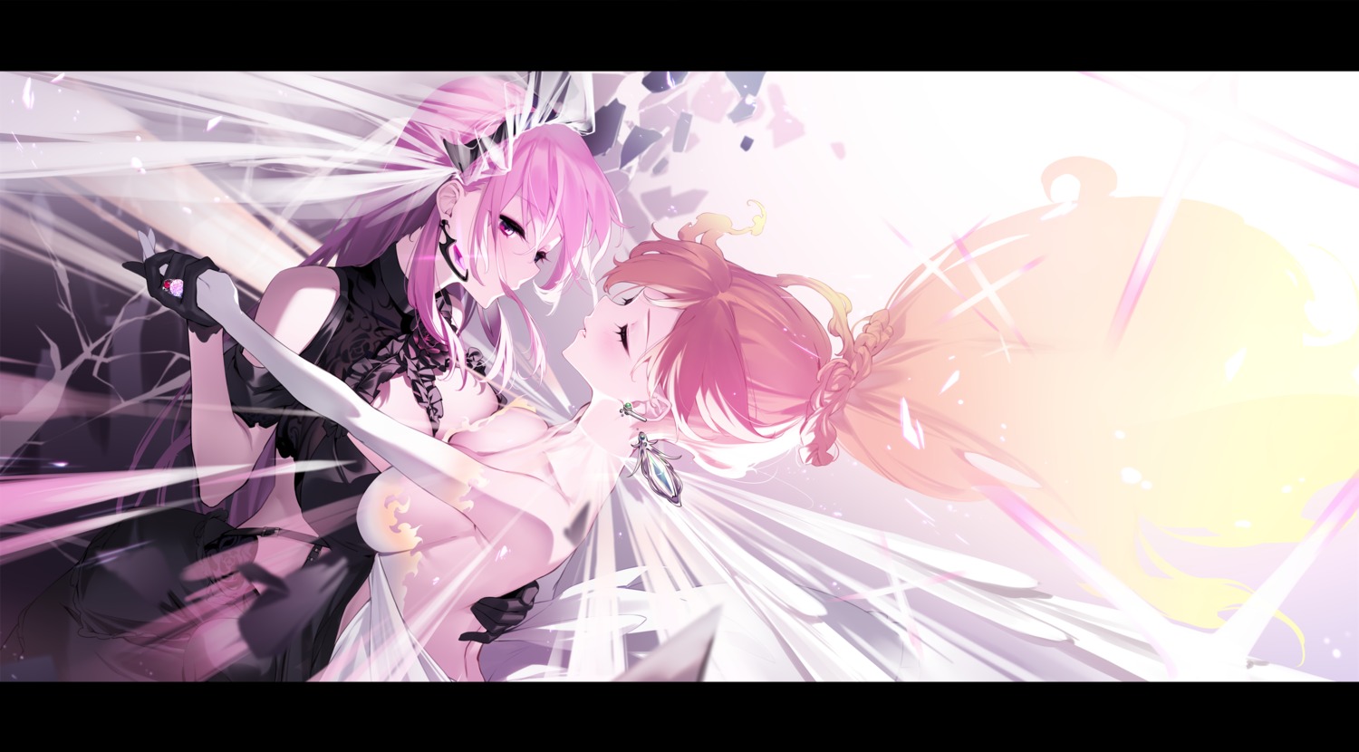 dress hololive hololive_english mori_calliope no_bra symmetrical_docking takanashi_kiara wedding_dress yaguo yuri