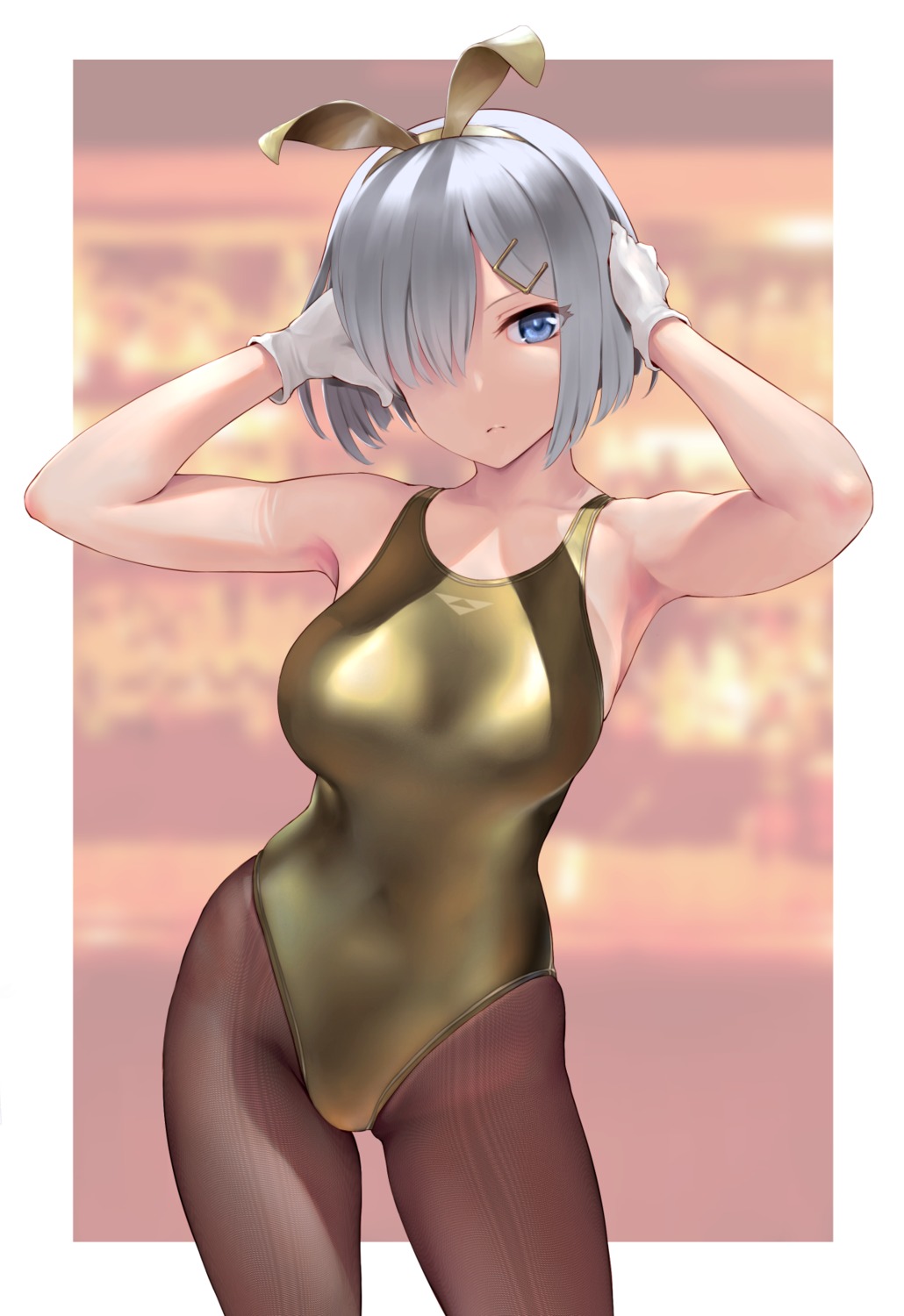 animal_ears bunny_ears hamakaze_(kancolle) kantai_collection pantyhose swimsuits wa_(genryusui)