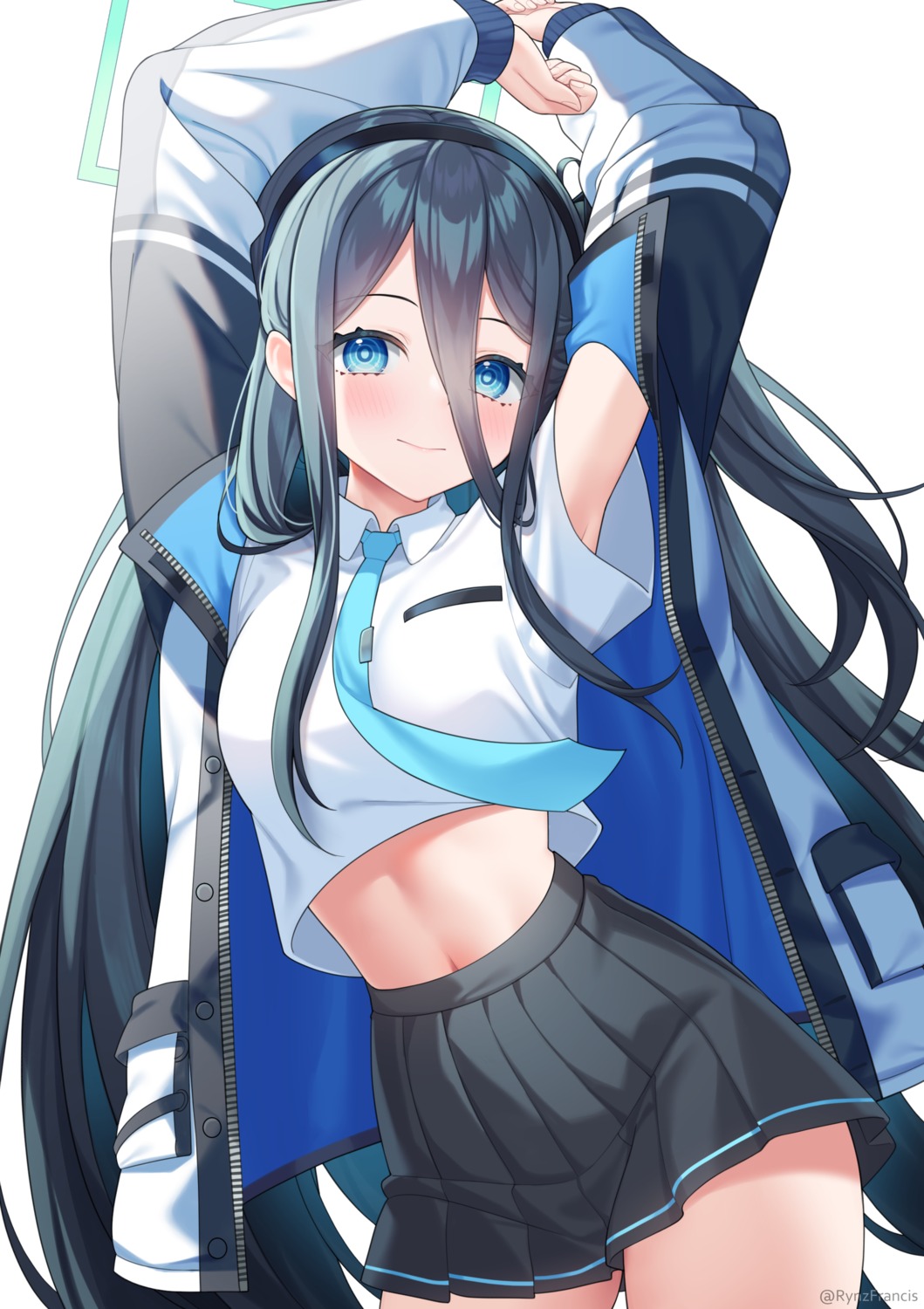 blue_archive halo rynzfrancis seifuku shirt_lift tendou_arisu