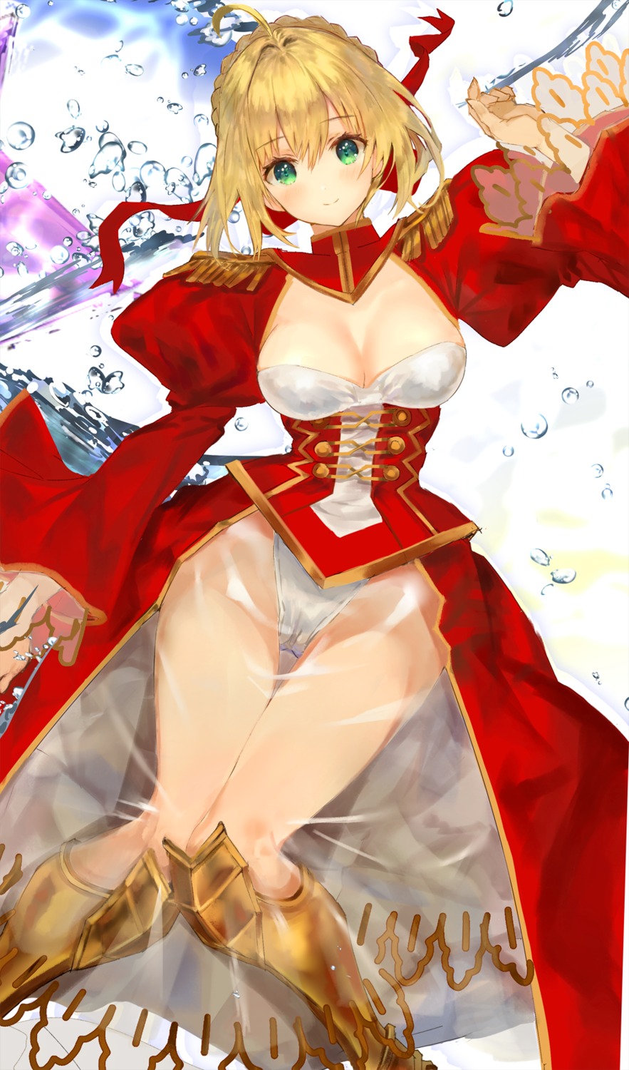 armor cleavage fate/extra fate/grand_order fate/stay_night hitaki_yuu pantsu saber_extra see_through