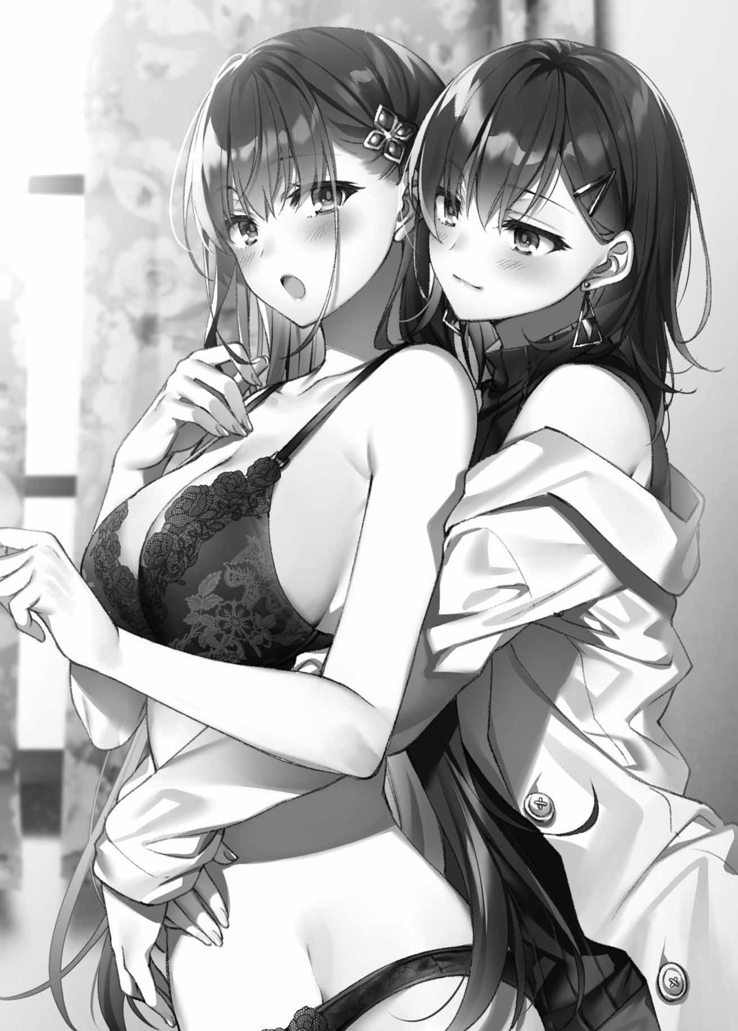 bra clauvia_phillet elfiné_phillet monochrome pantsu seiken_gakuin_no_maken_tsukai sweater toosaka_asagi yuri