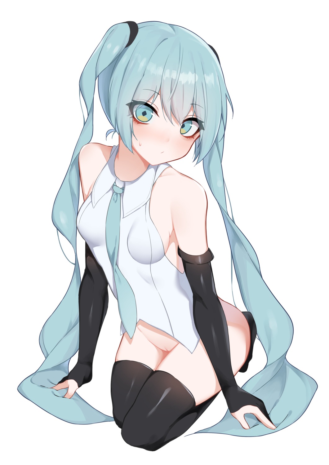 bottomless giryu hatsune_miku no_bra pussy thighhighs uncensored vocaloid