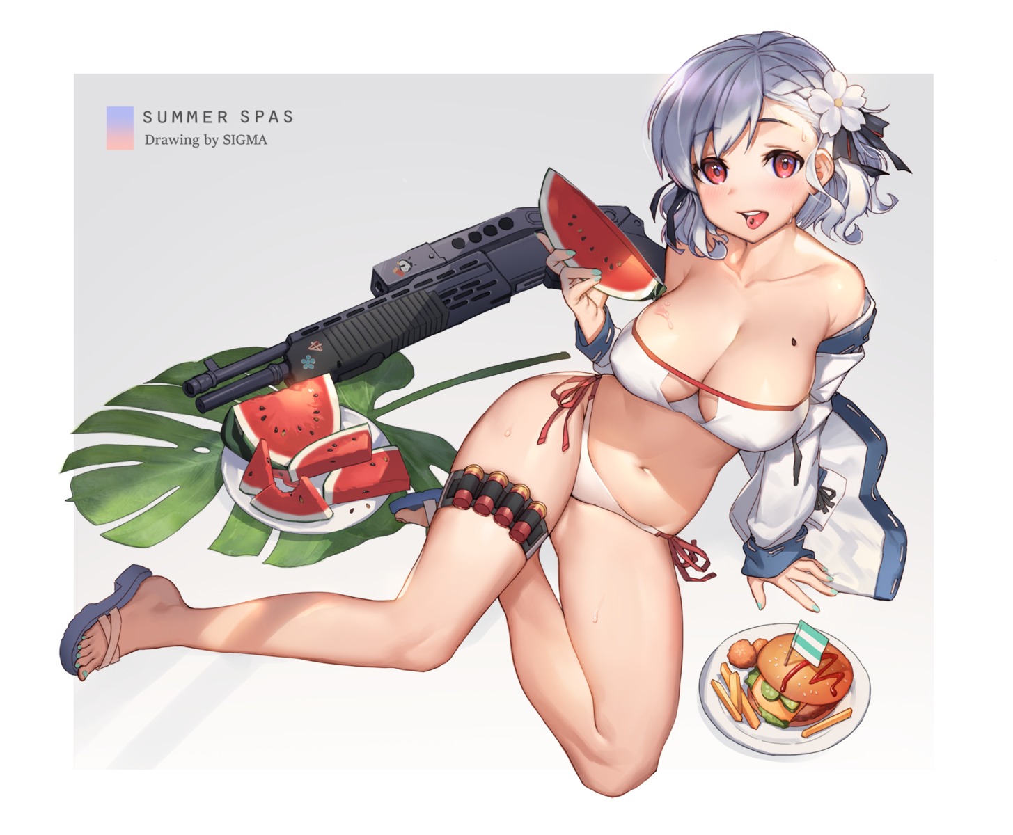 bikini cleavage erect_nipples girls_frontline gun sigma_2018 spas-12_(girls_frontline) swimsuits