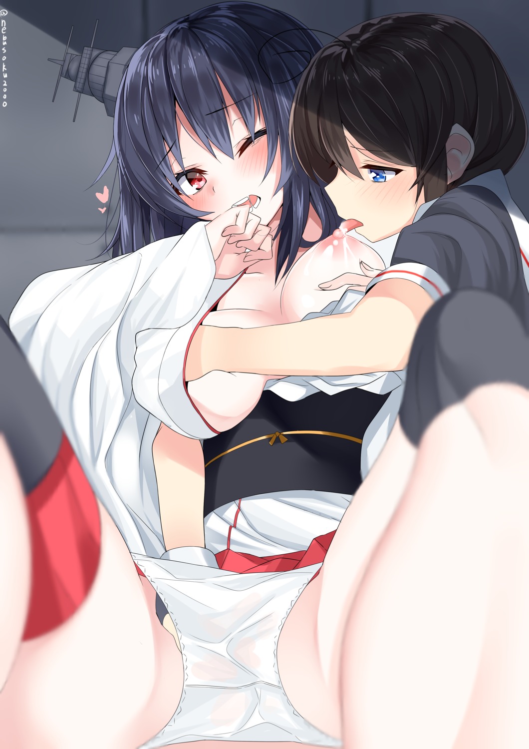 breast_grab breasts fingering kantai_collection nebusoku nipples no_bra open_shirt pantsu panty_pull shigure_(kancolle) yamashiro_(kancolle) yuri