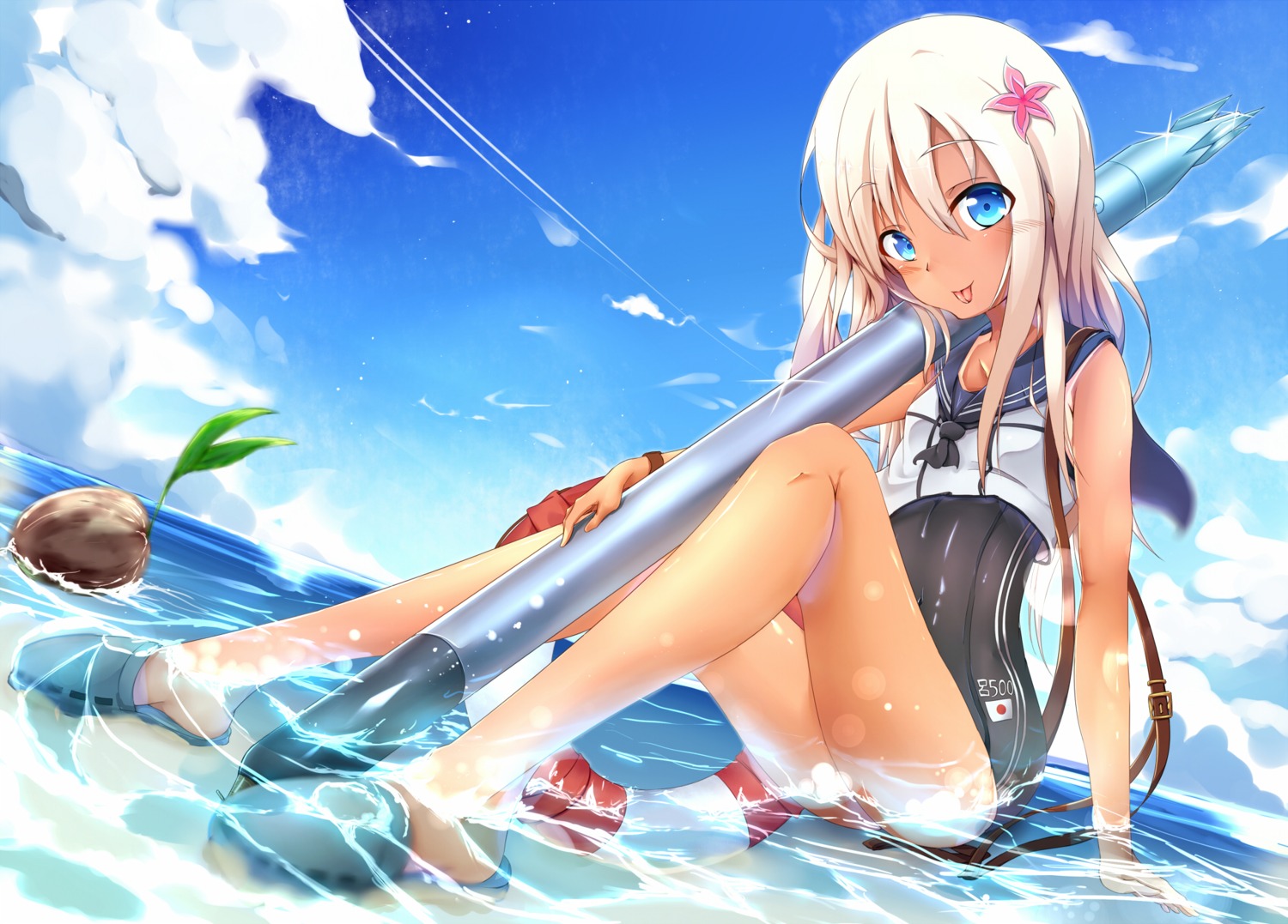 kantai_collection ro-500 ryuuguu_yassuu school_swimsuit seifuku swimsuits tan_lines wet