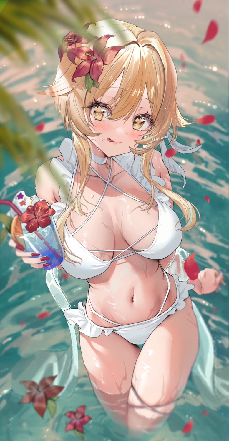 00nanona bikini garter genshin_impact lumine swimsuits wet