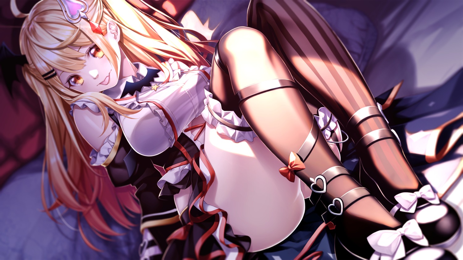 fenrir_(fenlil0316) hololive skirt_lift thighhighs wallpaper wings yozora_mel