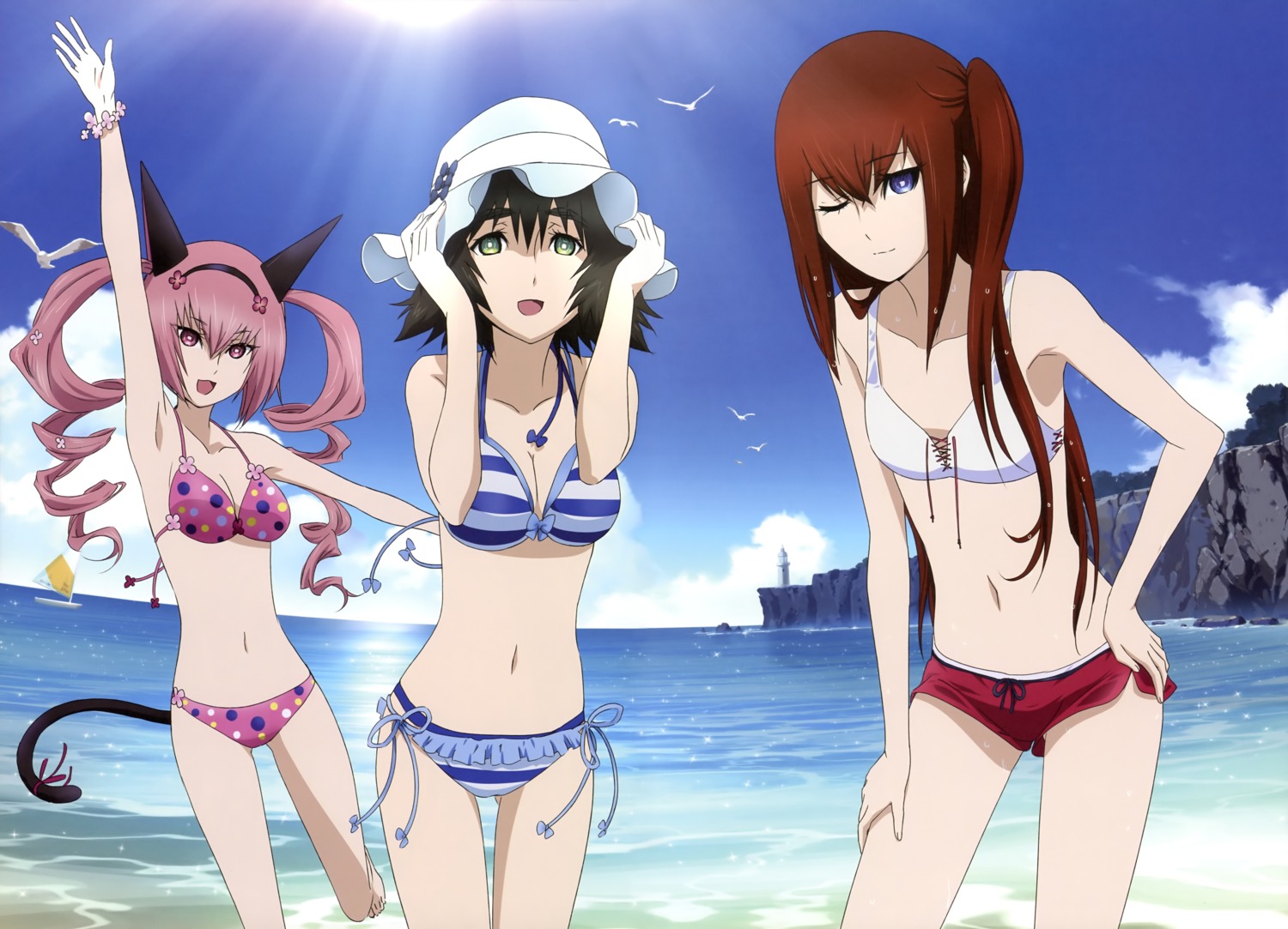 animal_ears bikini cleavage faris_nyanyan makise_kurisu shiina_mayuri steins;gate swimsuits tail