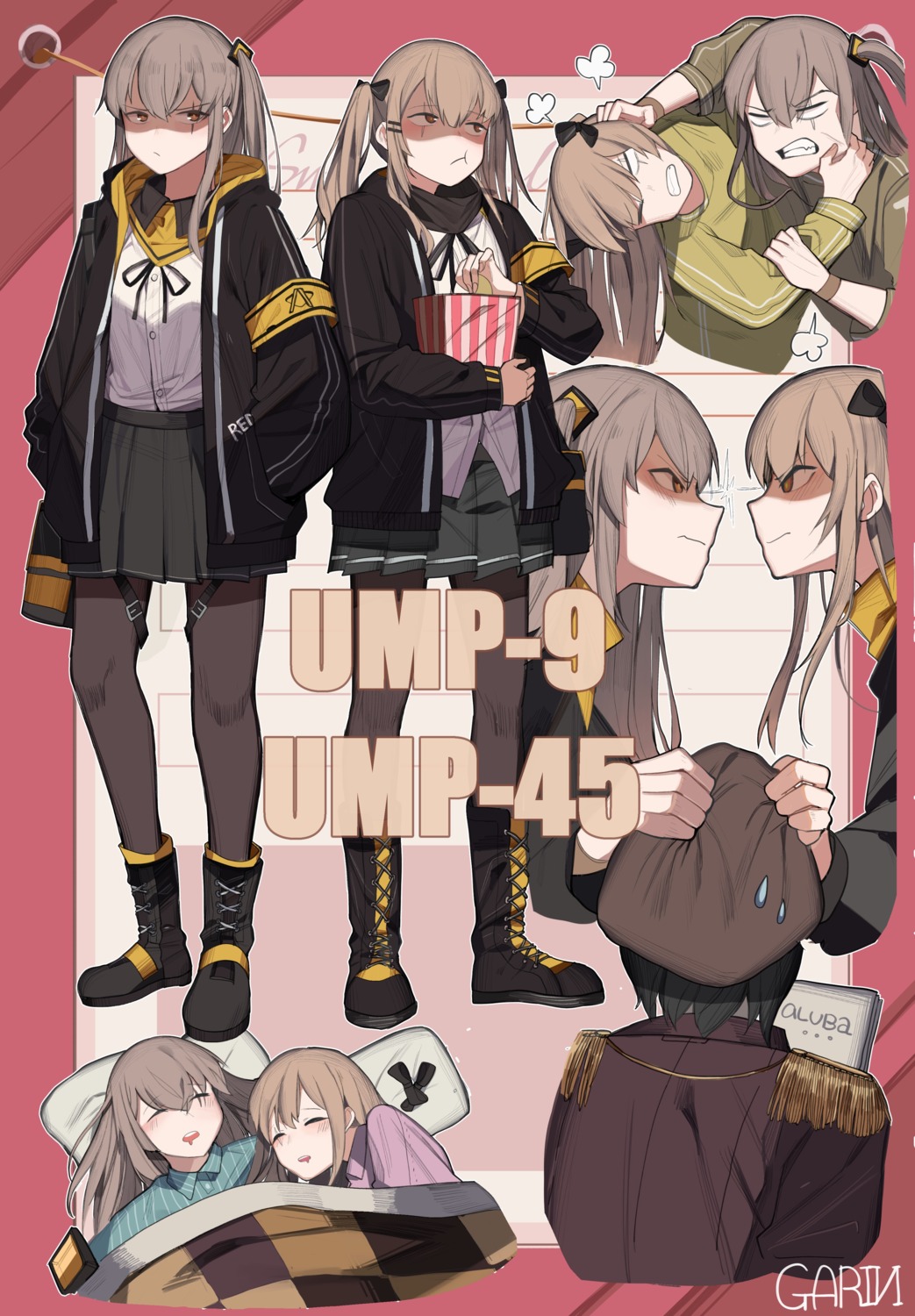 garin girls_frontline gym_uniform pajama pantyhose sheets ump45_(girls_frontline) ump9_(girls_frontline)