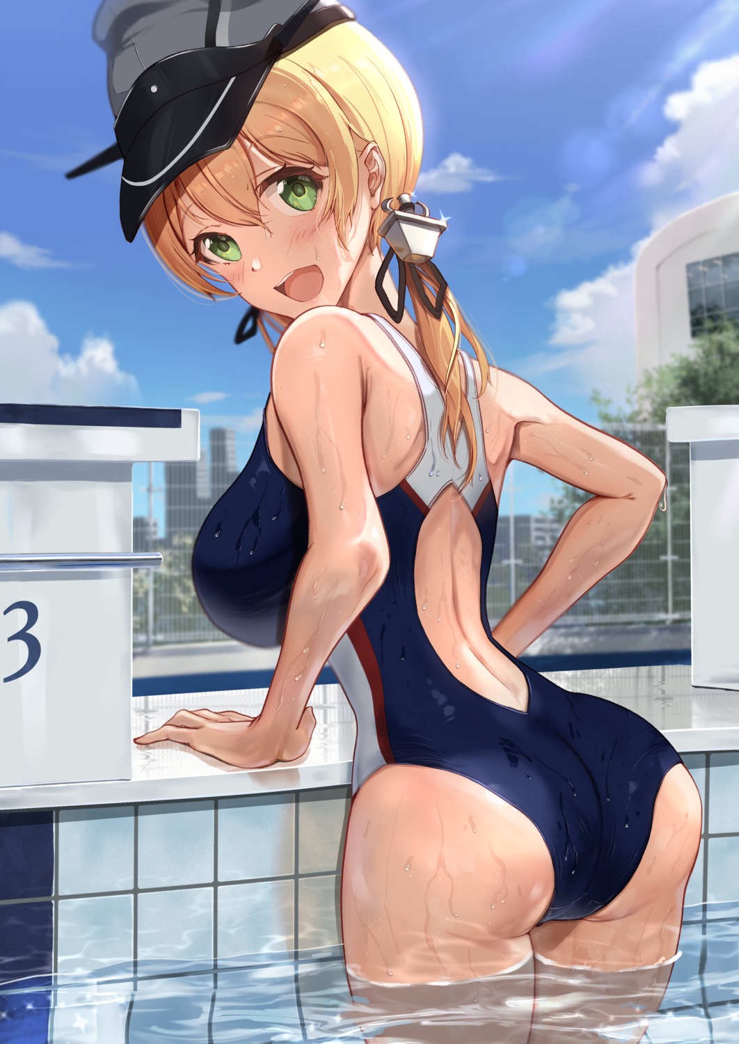 artist_revision ass kantai_collection prinz_eugen_(kancolle) swimsuits taki_rentaro wet