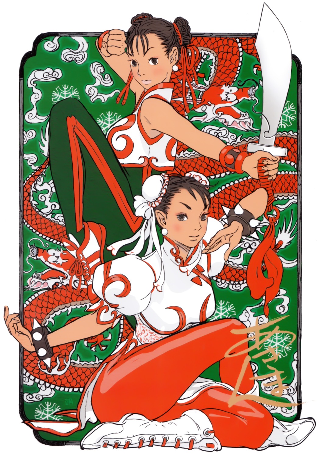 bodysuit capcom chinadress chun_li dress pantyhose street_fighter sword yasuda_akira