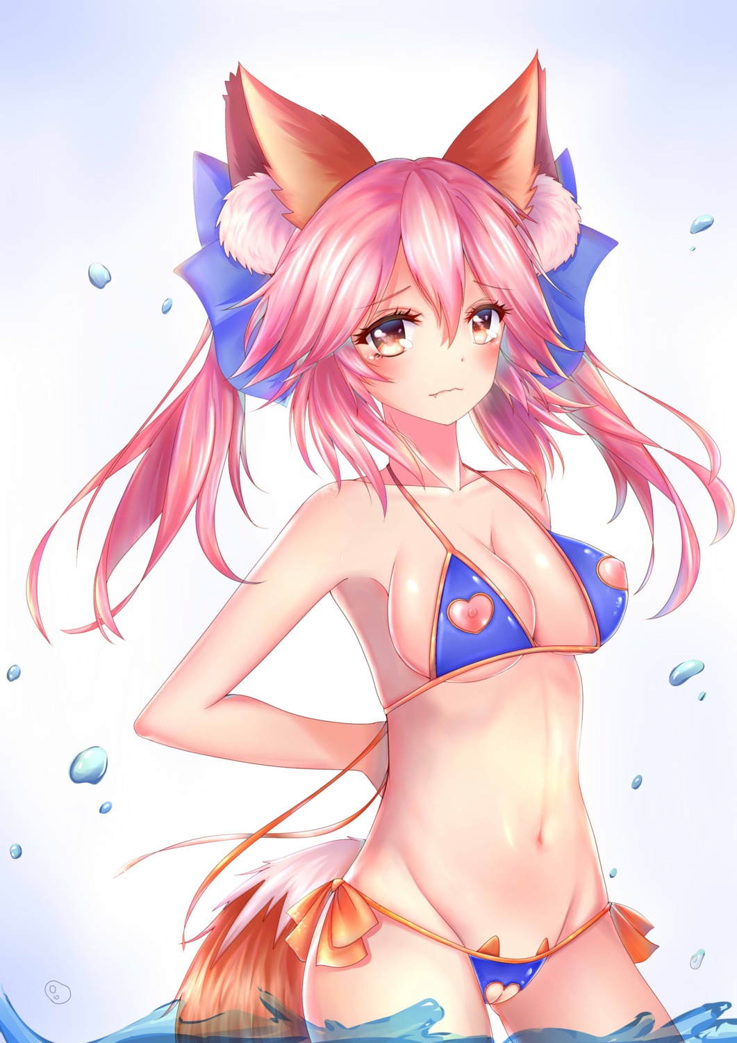 animal_ears bikini fate/grand_order kitsune nipples pussy swimsuits tail tamamo_no_mae wet xiuchi