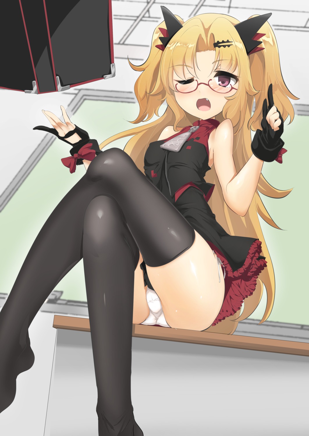 akatsuki_uni megane momio pantsu string_panties thighhighs uni_create