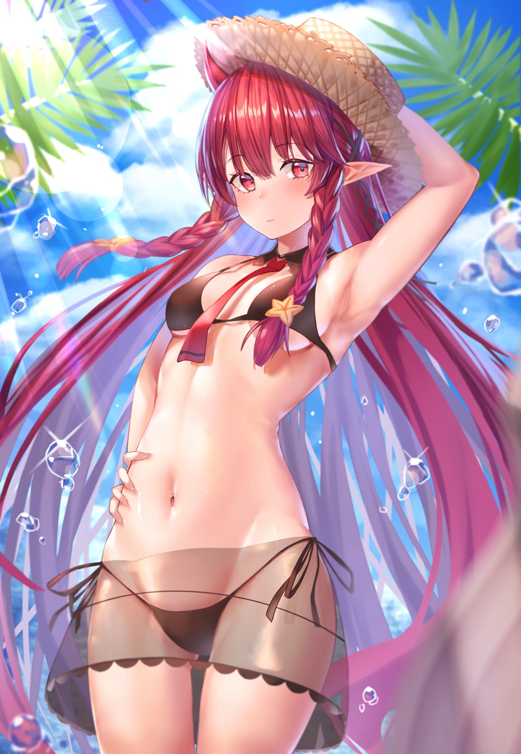 arknights bikini pointy_ears see_through swimsuits takechii vigna_(arknights) wet