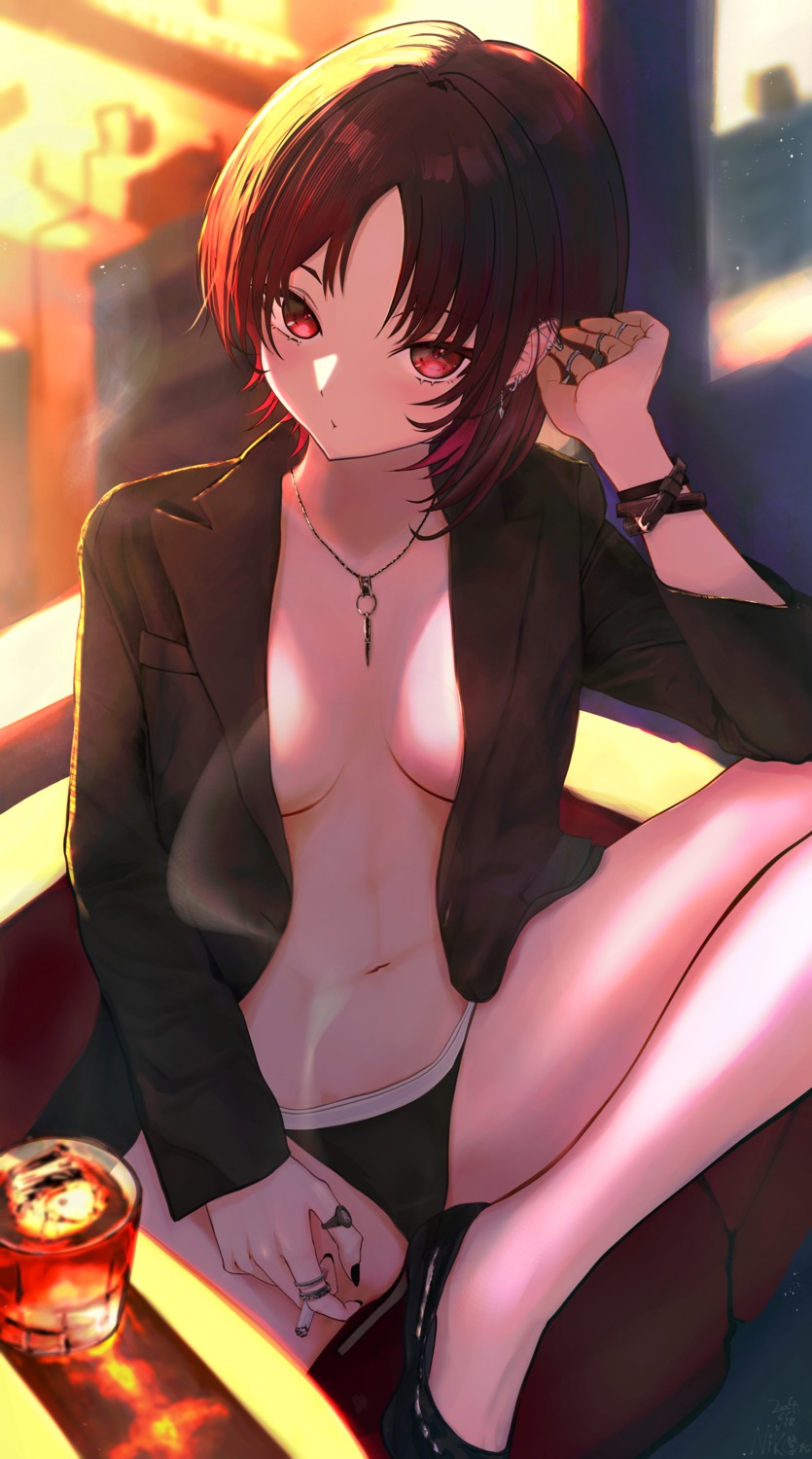 heels iris_black_games kisaragi_ren naikon no_bra open_shirt pantsu smoking vspo!