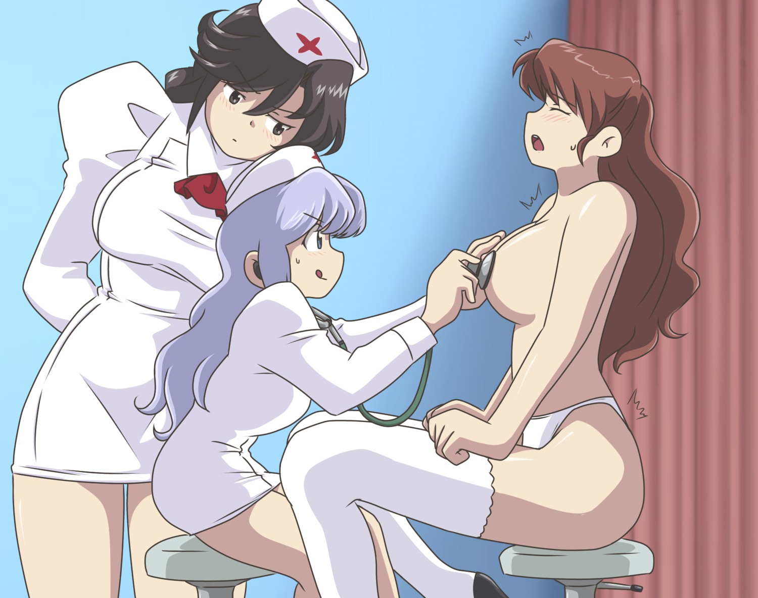 agent_aika aika_(series) black_delmo kuroyoshi naomi_(agent_aika) nurse pantsu thighhighs topless yuri