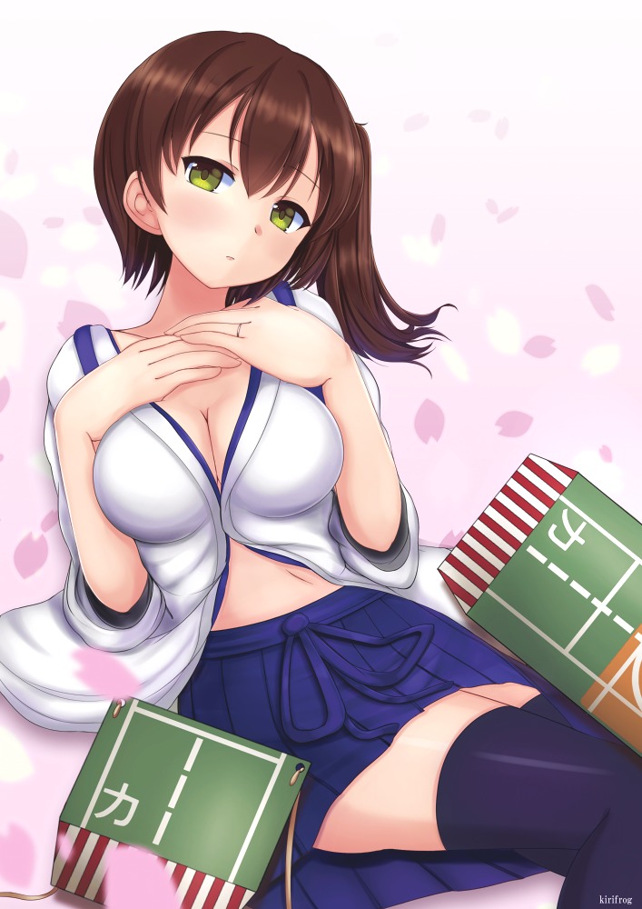 cleavage kaga_(kancolle) kantai_collection kiri_frog thighhighs