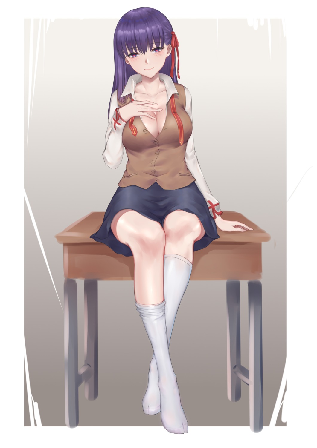 cleavage fate/stay_night jiliang_jiying_yumao matou_sakura no_bra open_shirt seifuku