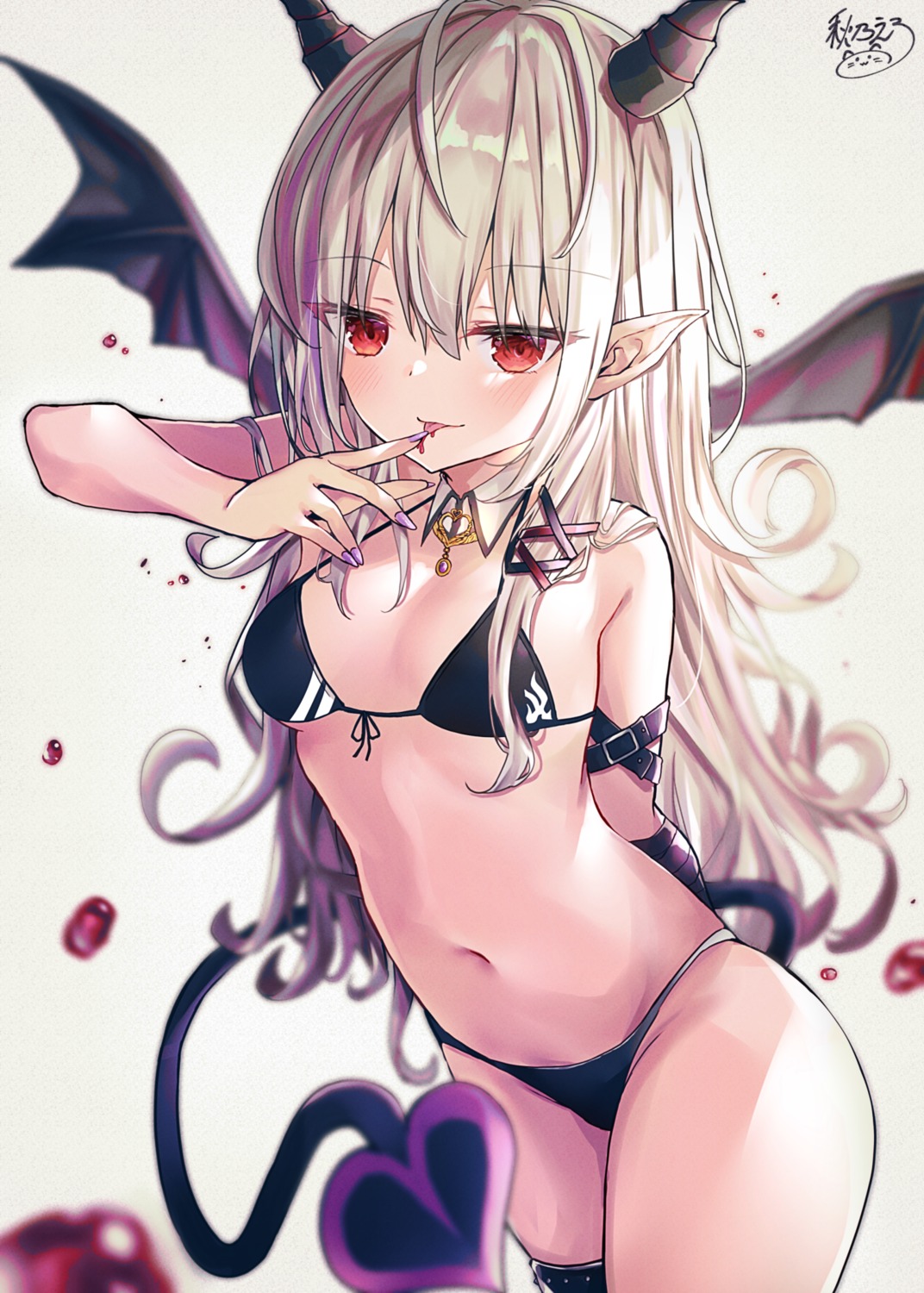 akino_ell bikini blood garter horns pointy_ears swimsuits tail wings