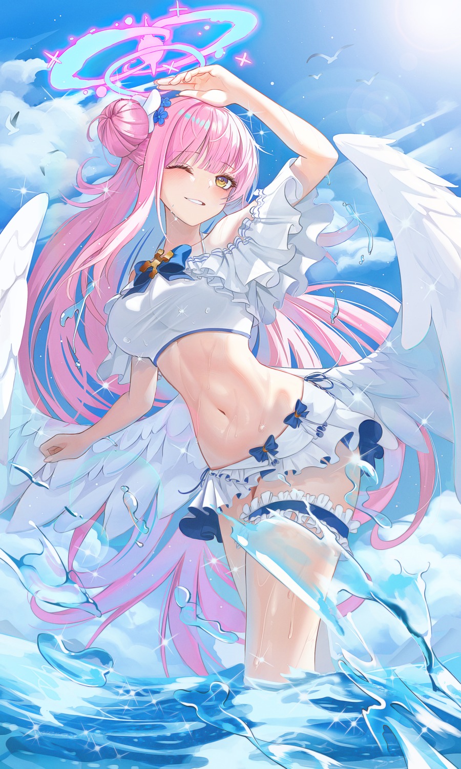 angel blue_archive eikou_no_kassai garter misono_mika wet wings