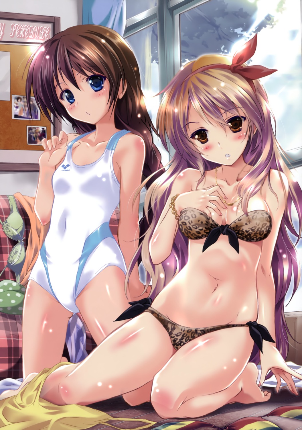 bikini cleavage golden_time kaga_kouko komatsu_e-ji oka_chinami swimsuits