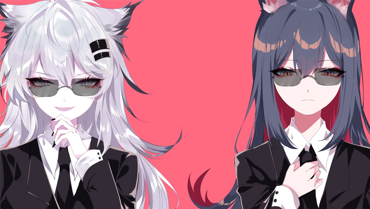 animal_ears arknights business_suit lappland_(arknights) megane sheya texas_(arknights)